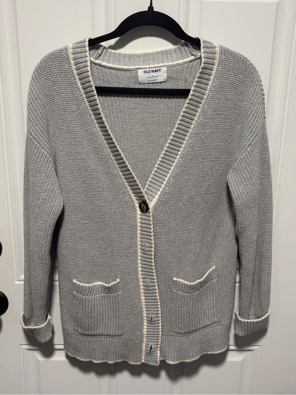 Old Navy Gray Cardigan with Cream Trim